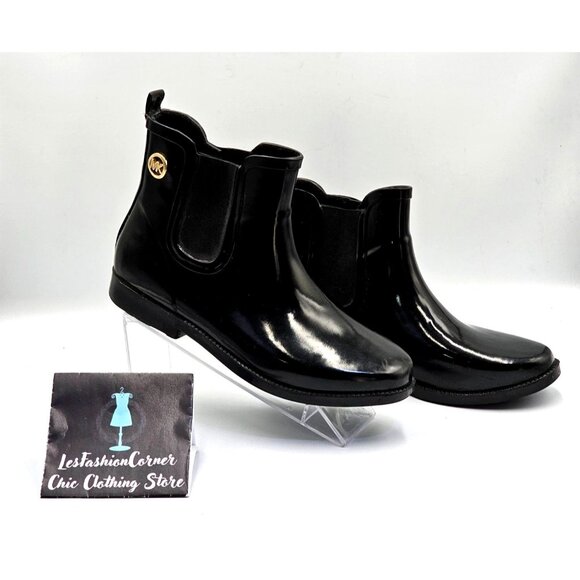 Michael Kors Women's Black Rubber Waterproof Chelsea Rain Boots Size 8 2378 - Picture 4 of 16